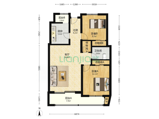 京友公寓 2室1厅1卫 108平方
