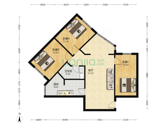亿发苑 3室1厅1卫 97平方