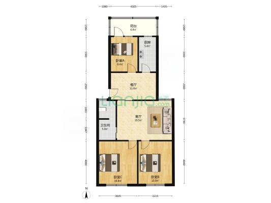 兴泽新港湾小区 3室2厅1卫 100平方
