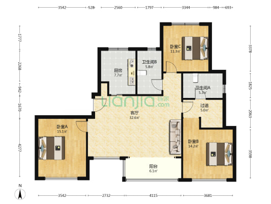 海信君澜 3室1厅2卫 175平方