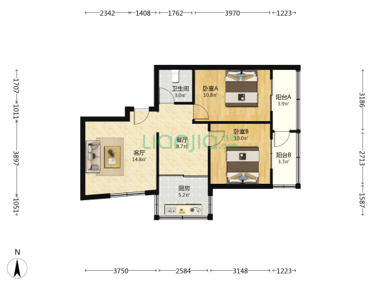 饮食公司家属院 2室2厅1卫 73平方
