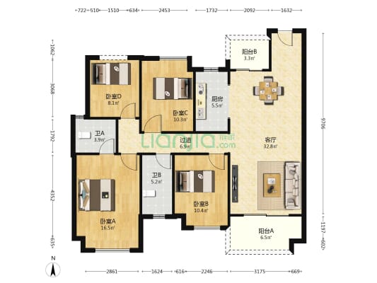 梦想山悦和鸣 4室1厅2卫 126平方