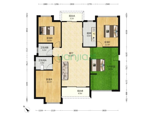 德福公馆 3室1厅2卫 123平方
