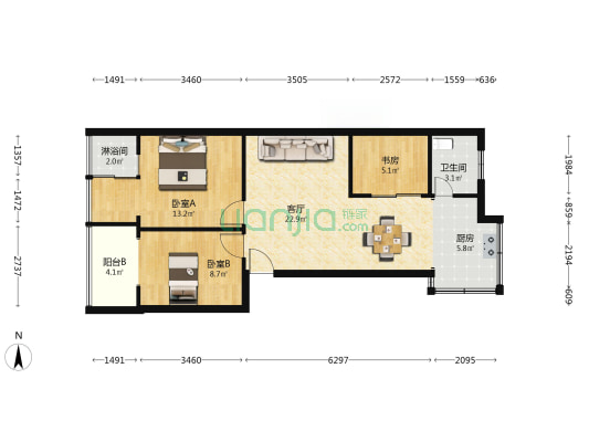 吴井路20-3号 3室1厅2卫 64平方