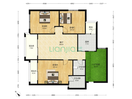 雅宝新城名门世家(四区) 3室1厅2卫 140平方