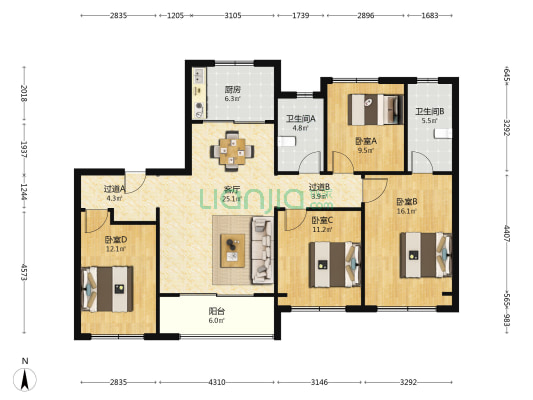 湖西观云 4室1厅2卫 143平方