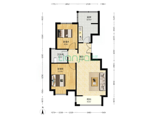 大唐筑雅园 2室1厅1卫 90平方