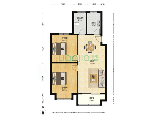 惠萍家园 2室1厅1卫 103平方