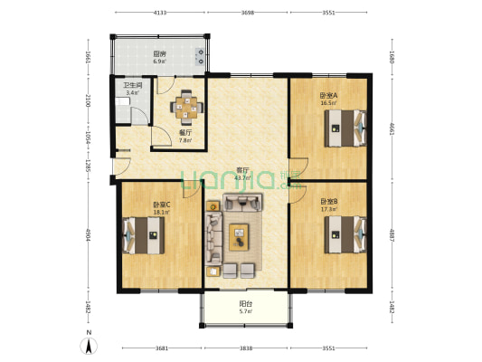 建设街48号 3室2厅1卫 138平方