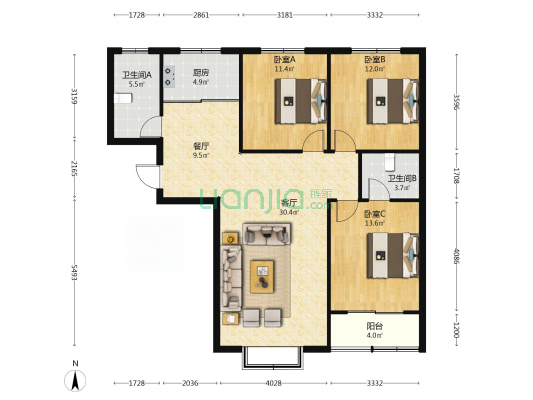 屹立花园 3室2厅2卫 137平方
