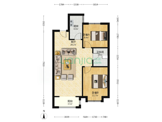 环境优美人车分流 户型方正 中高楼层采光好 出行方便-户型图