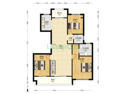 吾悦华府四期 3室1厅2卫 121平方