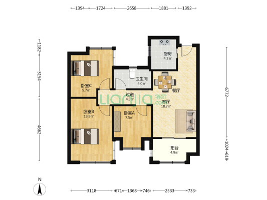 融侨天越北区 3室1厅1卫 88平方