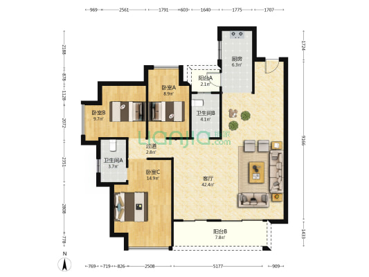 富康城紫悦府 3室1厅2卫 125平方