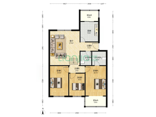 韶山北里 3室1厅2卫 129平方