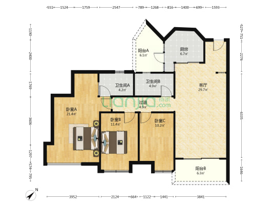 威斯广场东区 3室1厅2卫 131平方