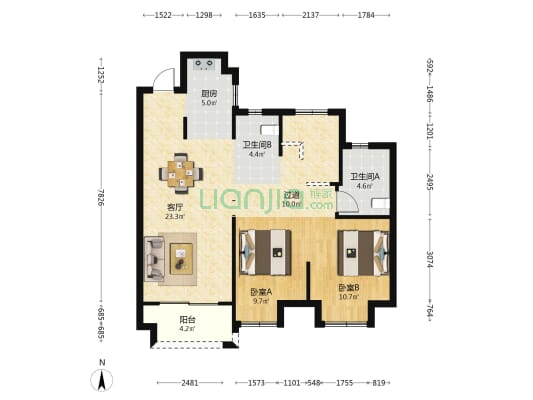 弛园 2室1厅2卫 95平方