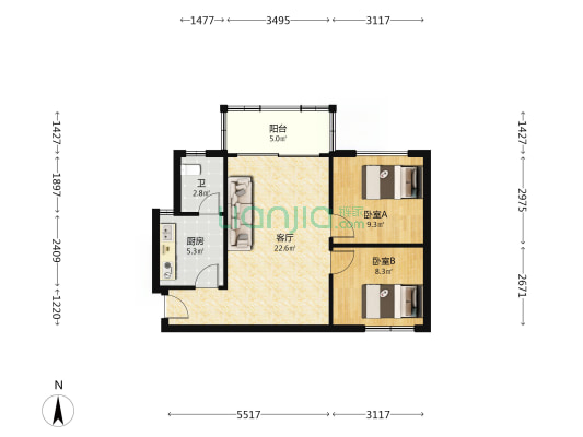 鸿安庭苑 2室1厅1卫 65平方