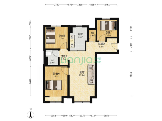 熙悦晴翠 3室1厅1卫 89平方