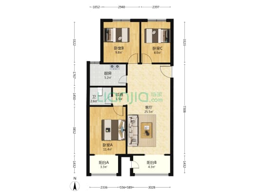 春城绿景兰亭苑 3室1厅1卫 102平方