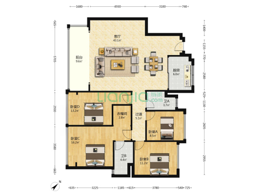 锦江璞园 4室1厅2卫 142平方