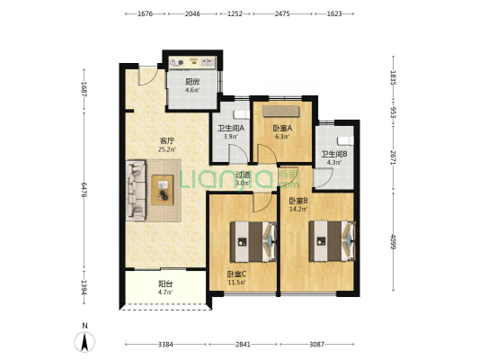 金成汀云上府 3室1厅2卫 98平方