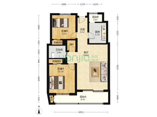 京友公寓 2室1厅1卫 109平方