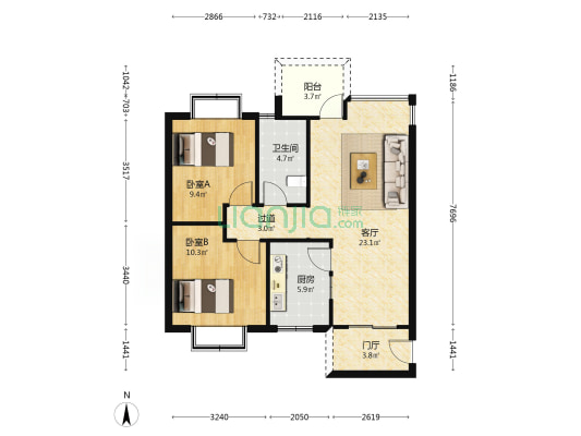 东城映象三期B区 2室1厅1卫 90平方