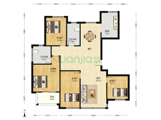 蓝城致诚苑 4室1厅2卫 160平方