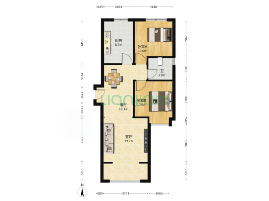 轨道城市曙光 2室2厅1卫 101平方