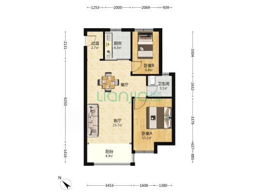 信达天纵第五园 2室1厅1卫 80平方