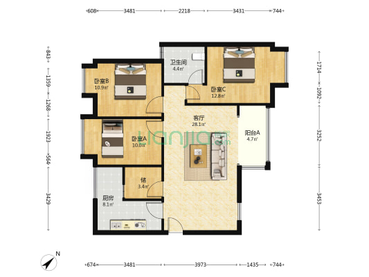朗诗曜龙湾 3室1厅1卫 94平方