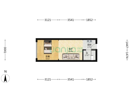 世纪云中心 1室1厅1卫 38平方