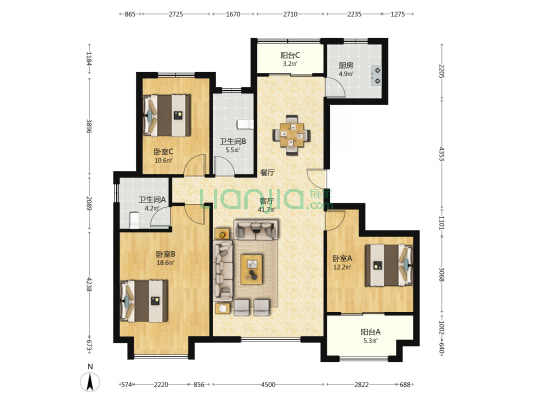 南航祥云和苑西院 3室1厅2卫 139平方