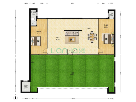新填街 2室1厅2卫 155平方
