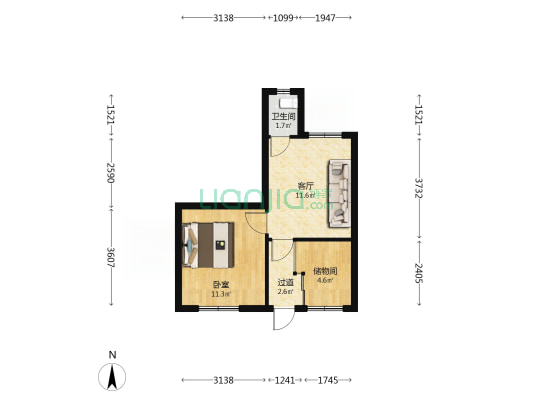 铁路5路235号 1室1厅1卫 45平方