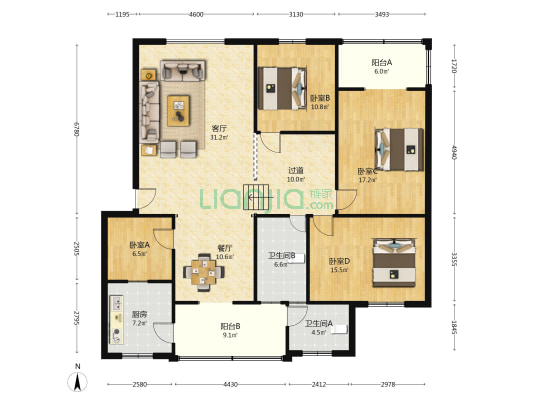 健康苑 4室2厅2卫 159平方