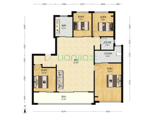 保利招商文璟和颂 4室1厅2卫 141平方