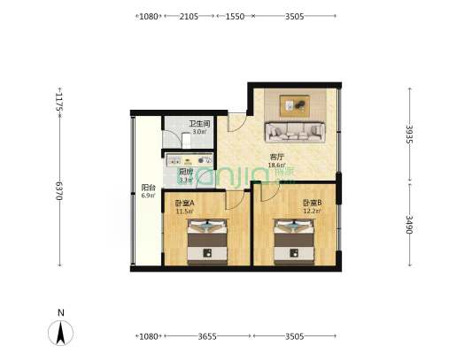 雏鹰巷邮政宿舍小区 2室1厅1卫 67平方