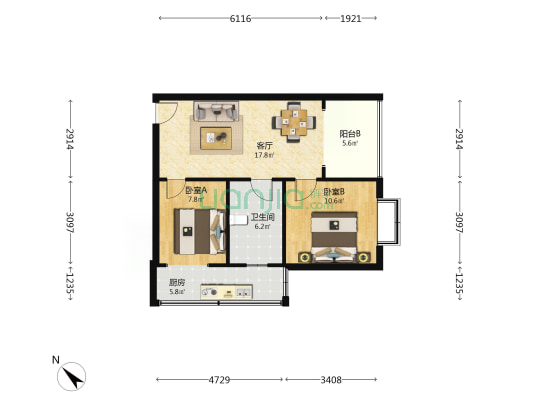 文德巷3号 2室1厅1卫 65平方