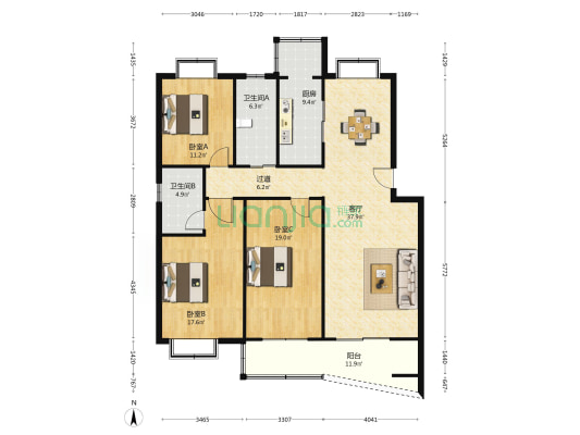 合瓦路183号 3室1厅2卫 141平方