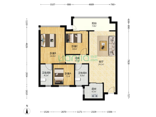 力高∙清悦华府 3室1厅2卫 111平方