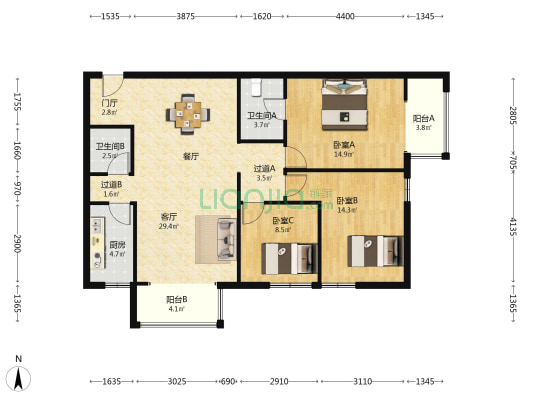 振兴嘉苑 3室1厅2卫 129平方