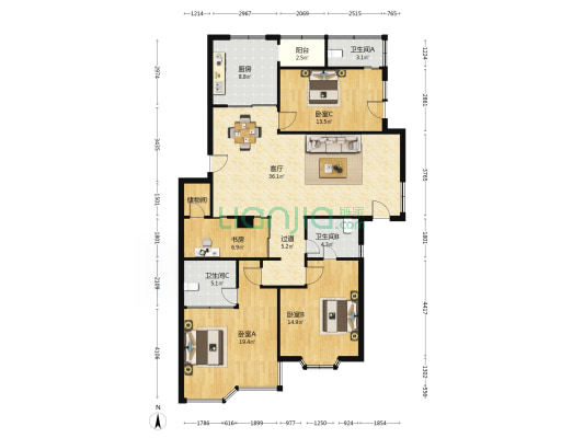 金都碧海山庄 4室1厅3卫 147平方