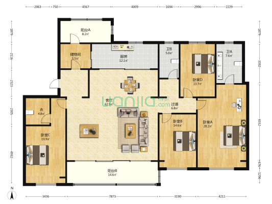 润月雅筑 4室1厅2卫 242平方