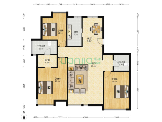 海馨园 3室2厅2卫 156平方