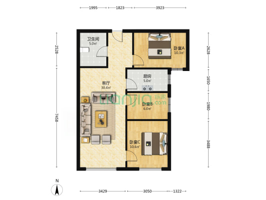 新干线，全阳三居，带车位，业主诚心出售-户型图