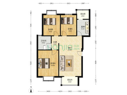 盛世华庭静海 3室1厅1卫 104平方