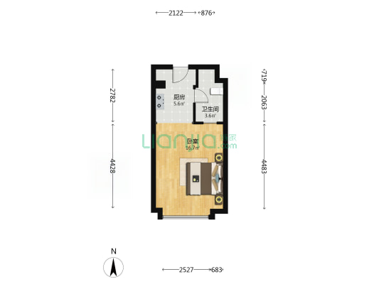 万达时代中心 1室0厅1卫 45平方
