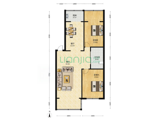 裕华园小区 2室2厅1卫 123平方